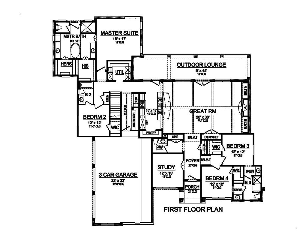 Floor Plan First Story of Mediterranean Plan #195-1149