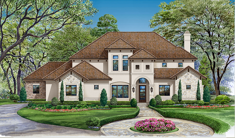 Front elevation of Mediterranean home (ThePlanCollection: House Plan #195-1149)