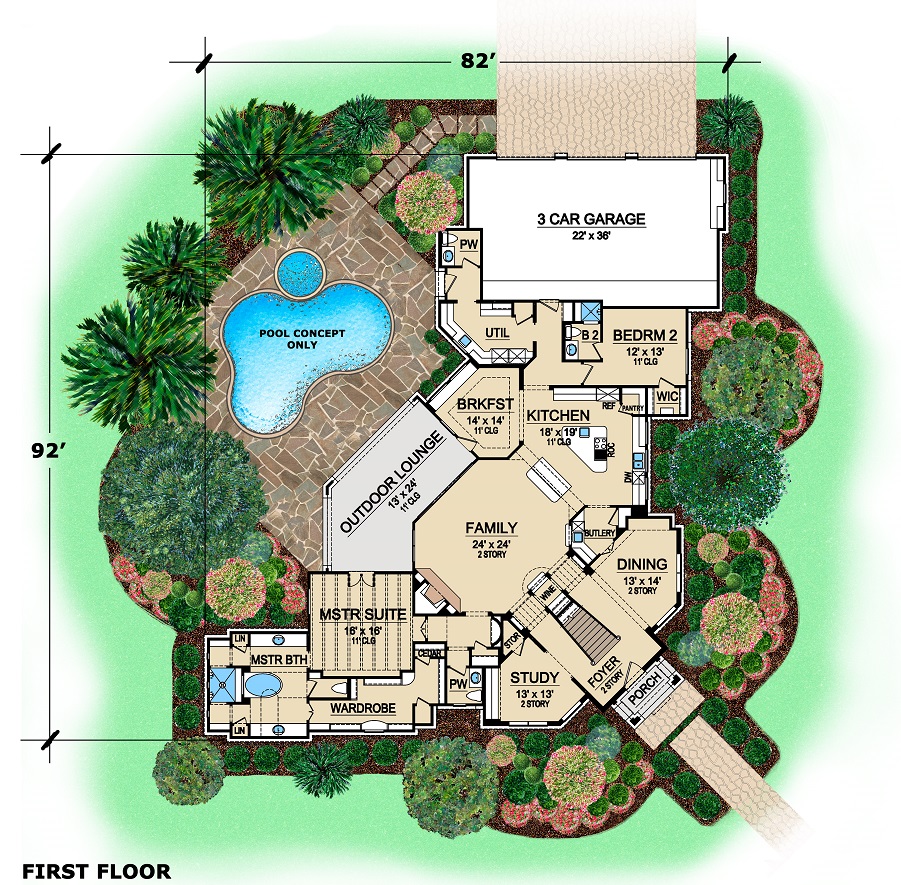 Floor Plan First Story of Luxury Plan #195-1150