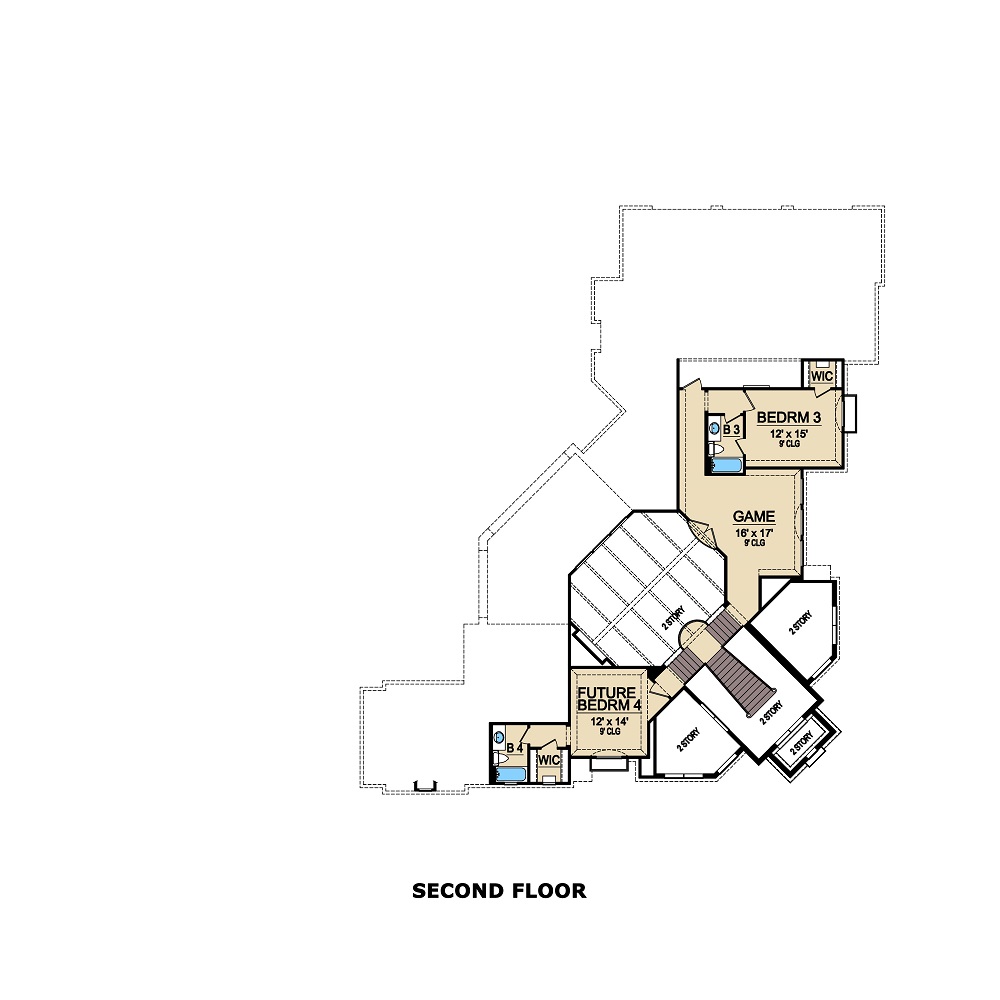 Floor Plan Second Story of Luxury Plan #195-1150