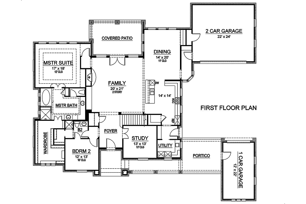 Floor Plan First Story of Tudor Plan #195-1151