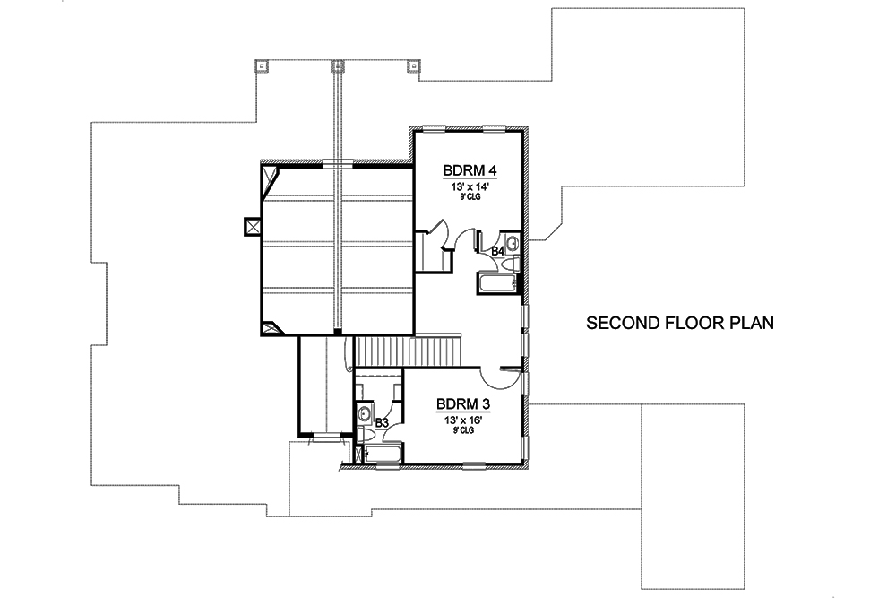 Floor Plan Second Story of Tudor Plan #195-1151