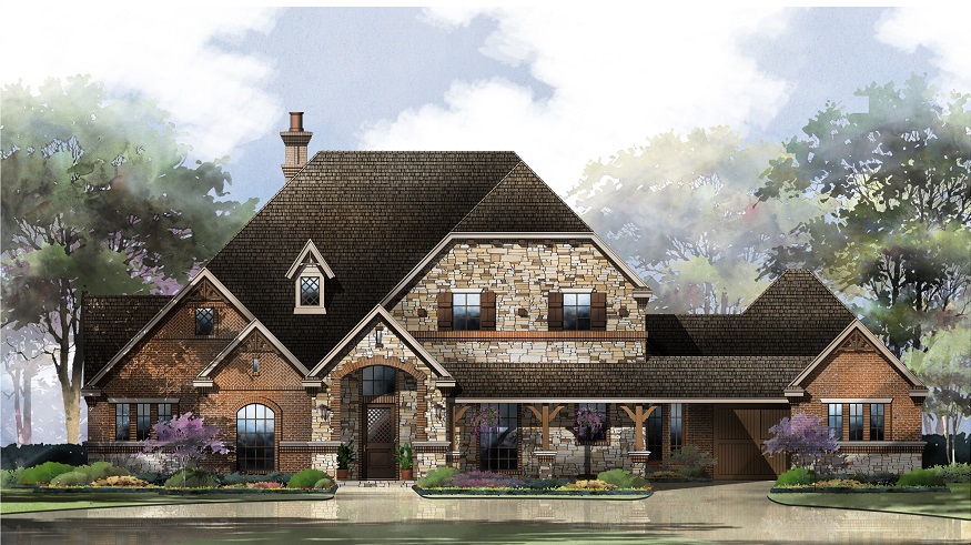 Front elevation of Tudor home (ThePlanCollection: House Plan #195-1151)