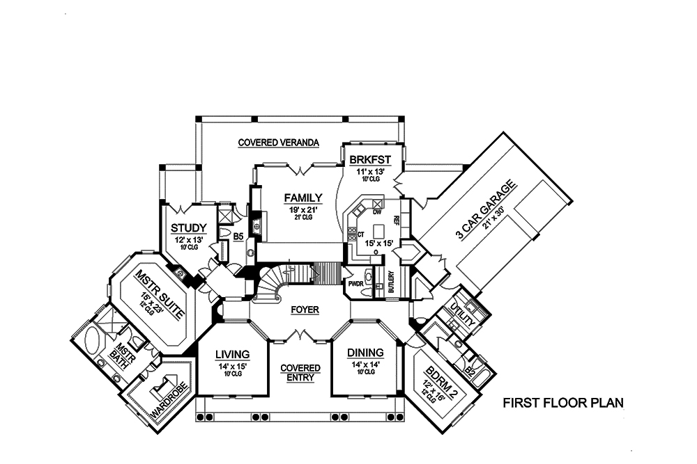 Floor Plan First Story of Georgian Plan #195-1152