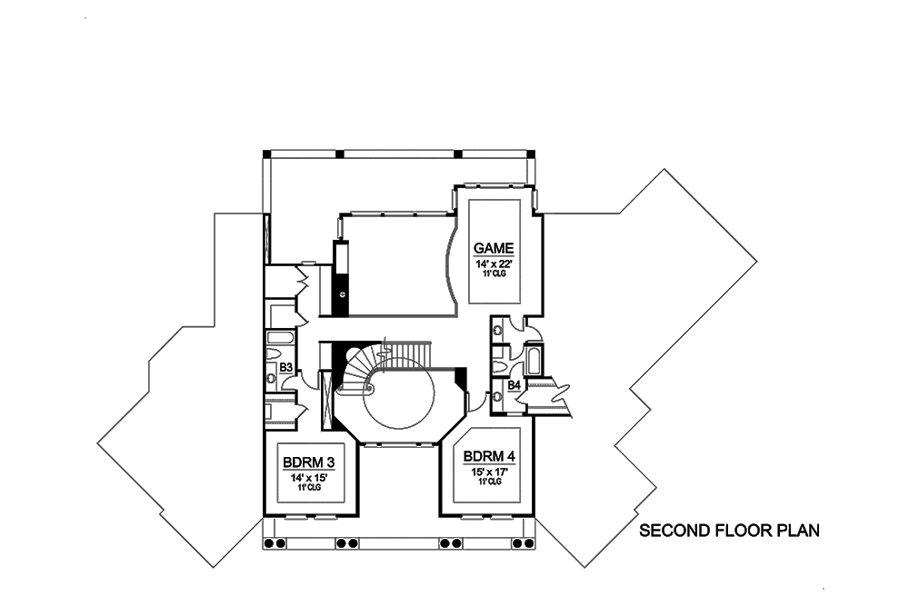 Floor Plan Second Story of Georgian Plan #195-1152