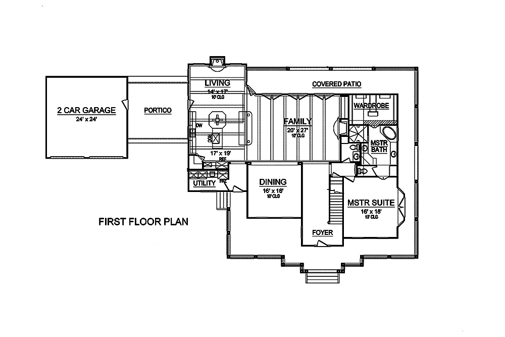 Floor Plan First Story of Craftsman Plan #195-1156