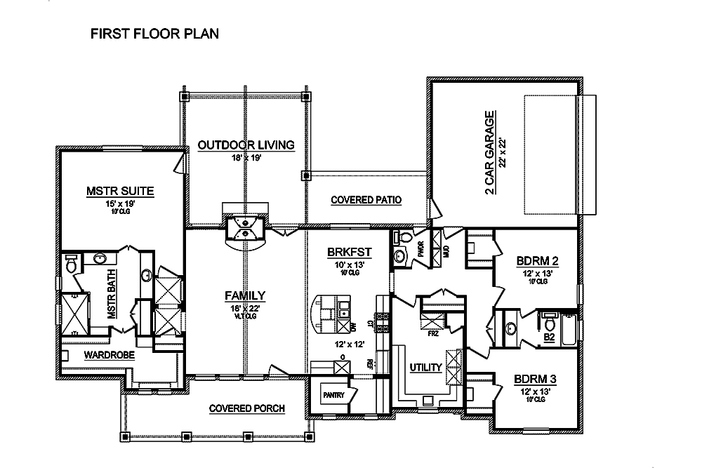 Floor Plan First Story of Craftsman Plan #195-1157