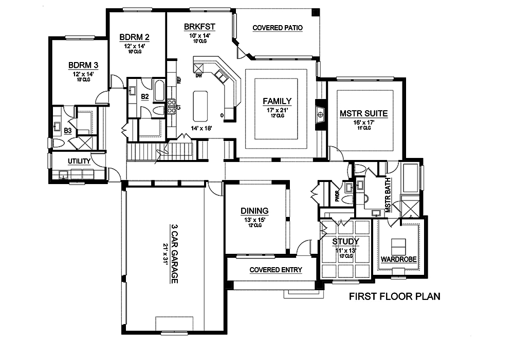 Floor Plan First Story of Craftsman Plan #195-1158