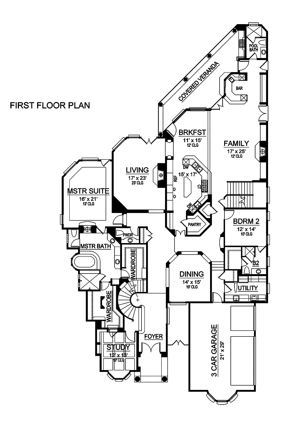 Floor Plan First Story of Mediterranean Plan #195-1159