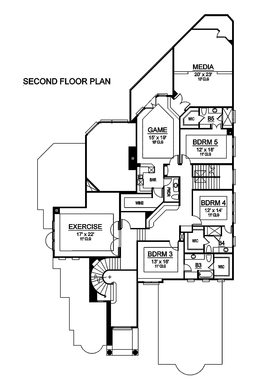 Floor Plan Second Story of Mediterranean Plan #195-1159