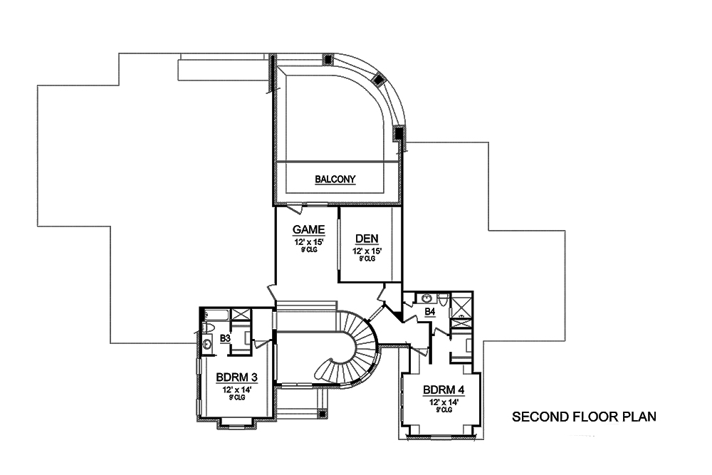 Floor Plan Second Story of Georgian Plan #195-1160
