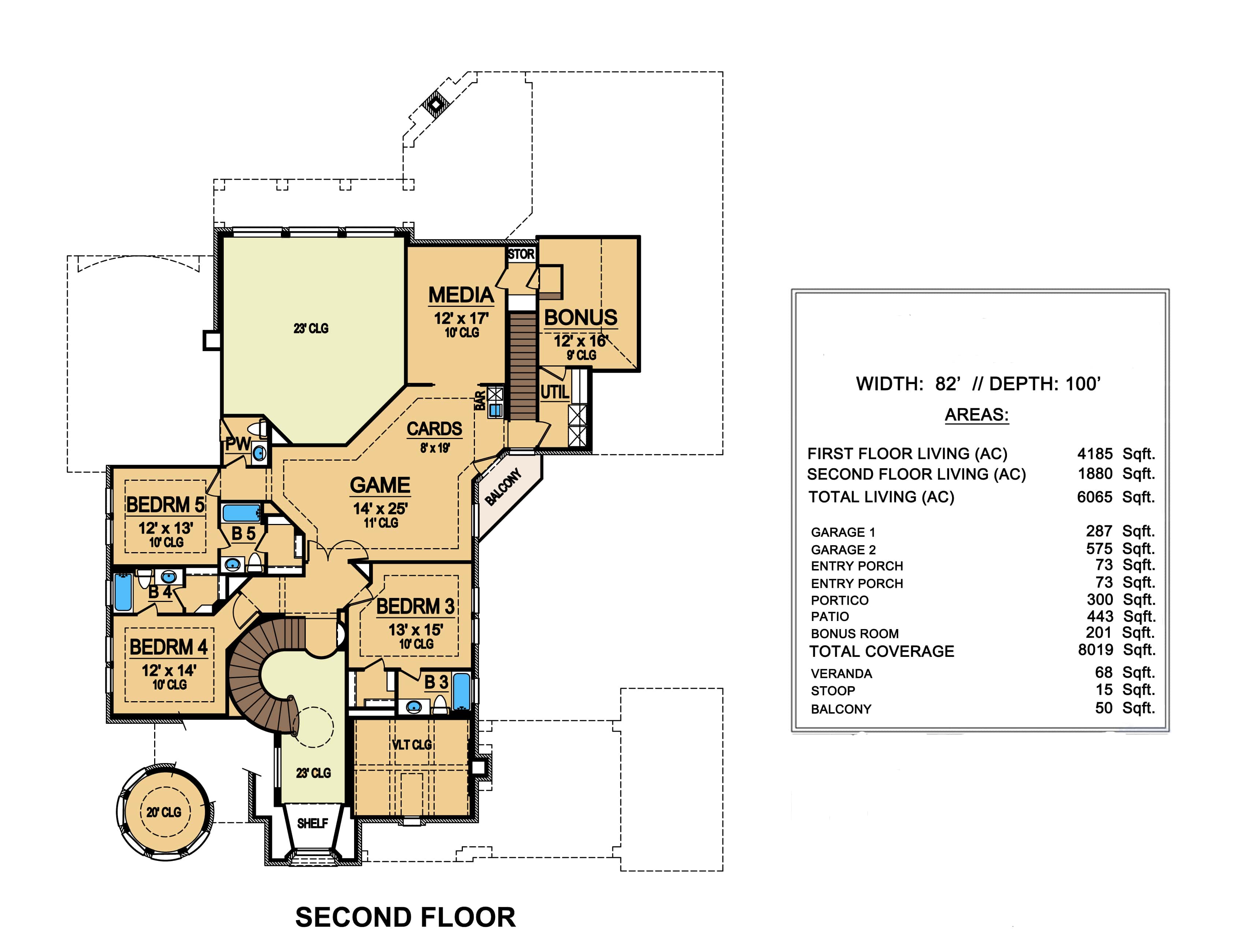 Floor Plan Second Story of Luxury Plan #195-1161