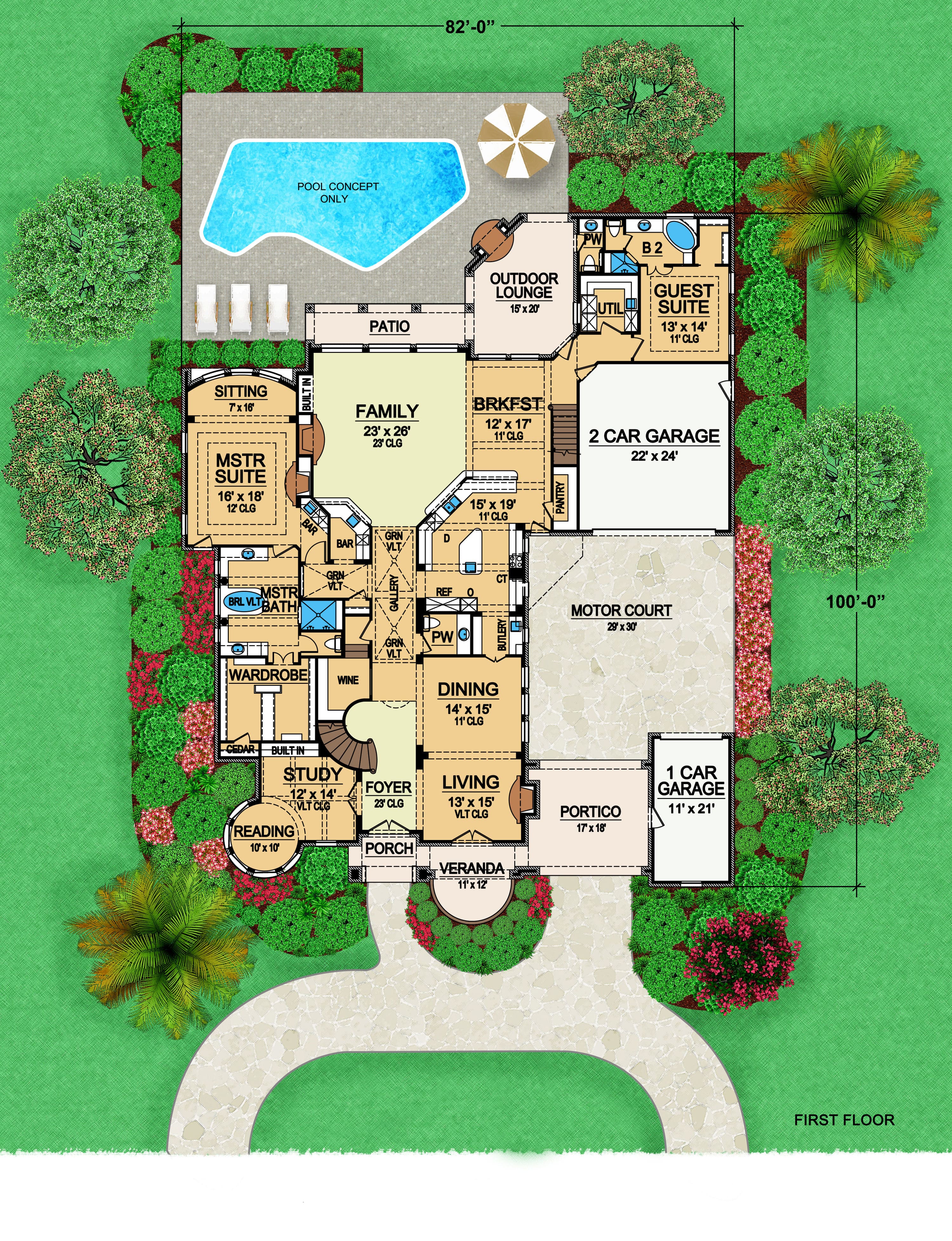 Floor Plan First Story of Luxury Plan #195-1161
