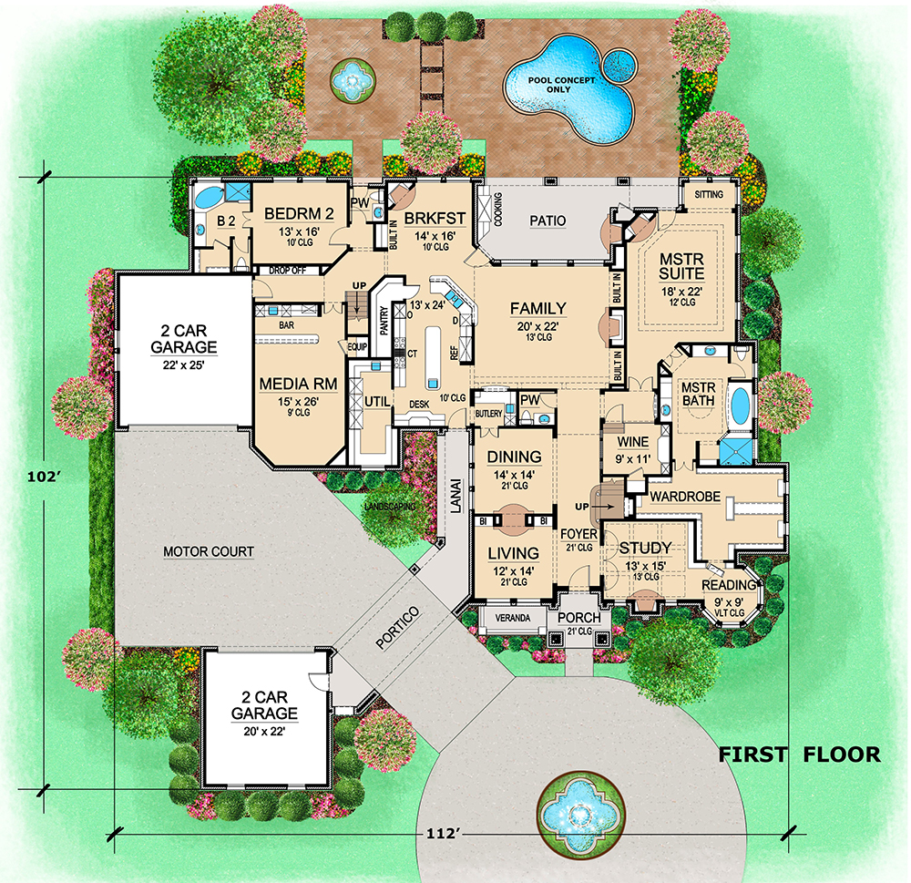 Floor Plan First Story of Mediterranean Plan #195-1163