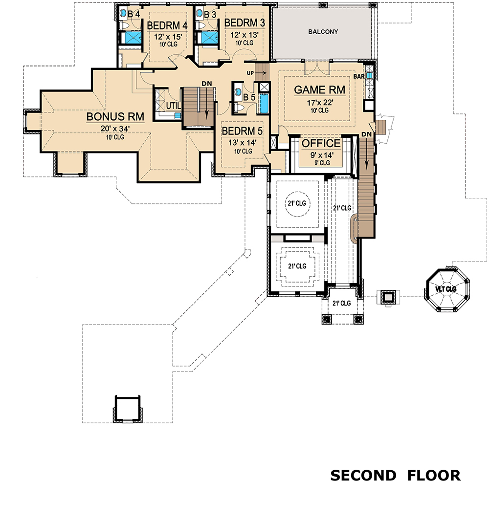 Floor Plan Second Story of Mediterranean Plan #195-1163