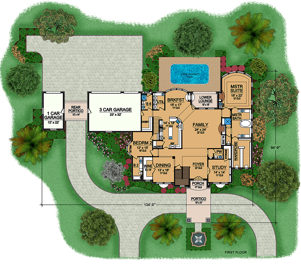 Floor Plan First Story of Mediterranean Plan #195-1164