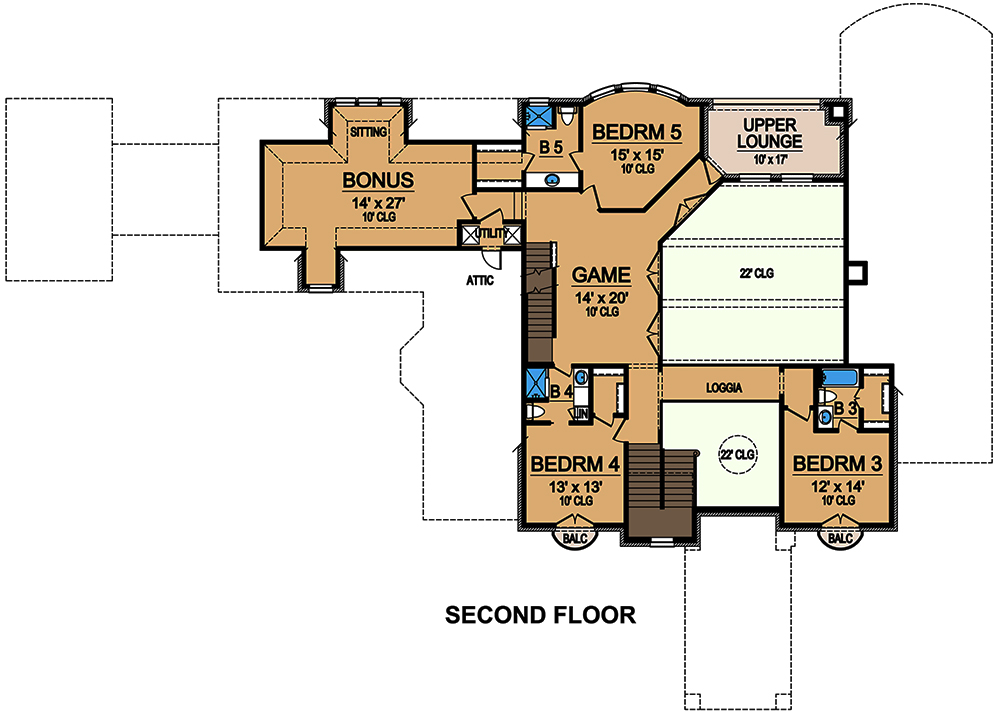 Floor Plan Second Story of Mediterranean Plan #195-1164