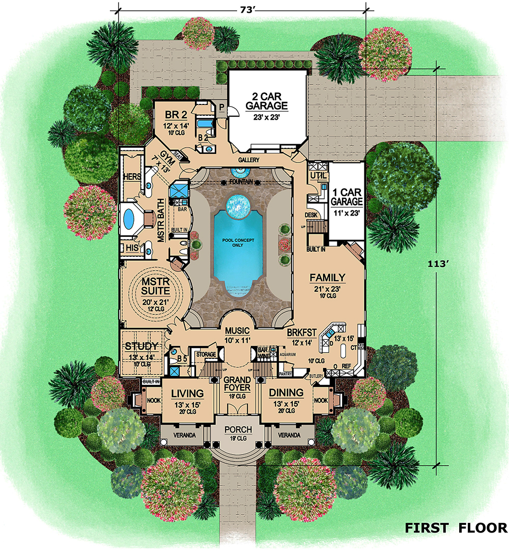 Floor Plan Main Level of Luxury Plan #195-1165