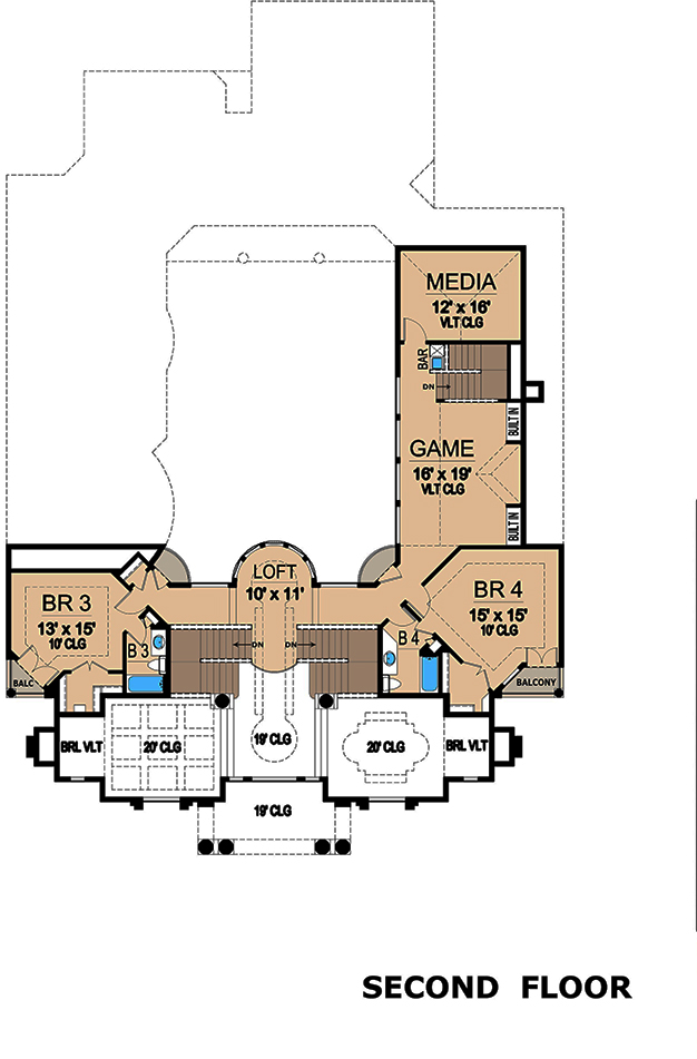 Floor Plan Upper Level of Luxury Plan #195-1165