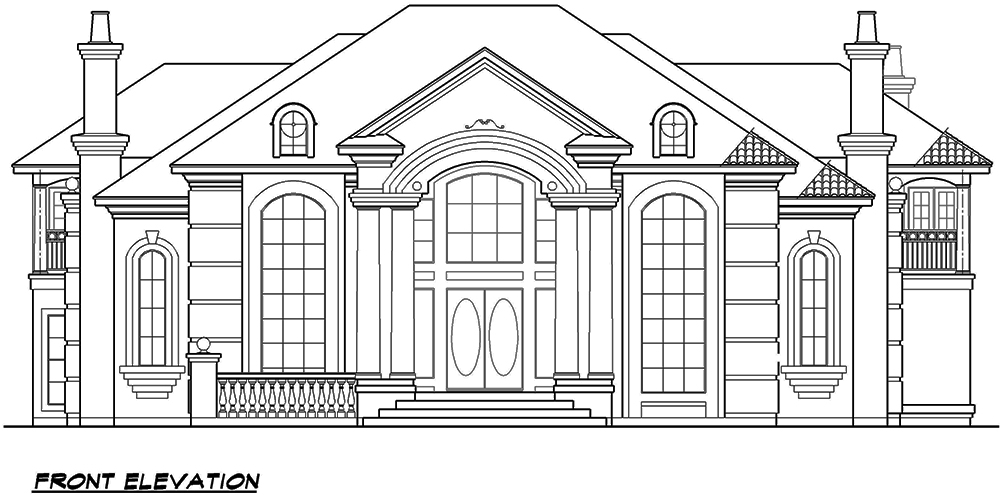 Home Plan Front Elevation of this 4-Bedroom,6024 Sq Ft Plan -195-1165