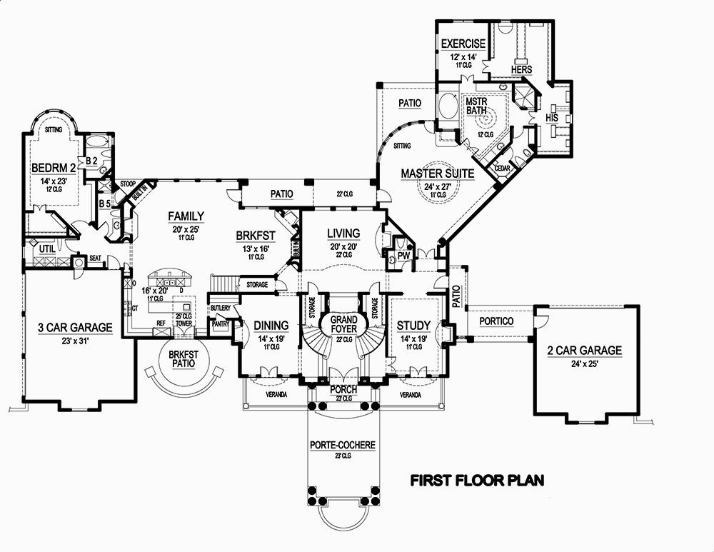 Floor Plan First Story of Mediterranean Plan #195-1167