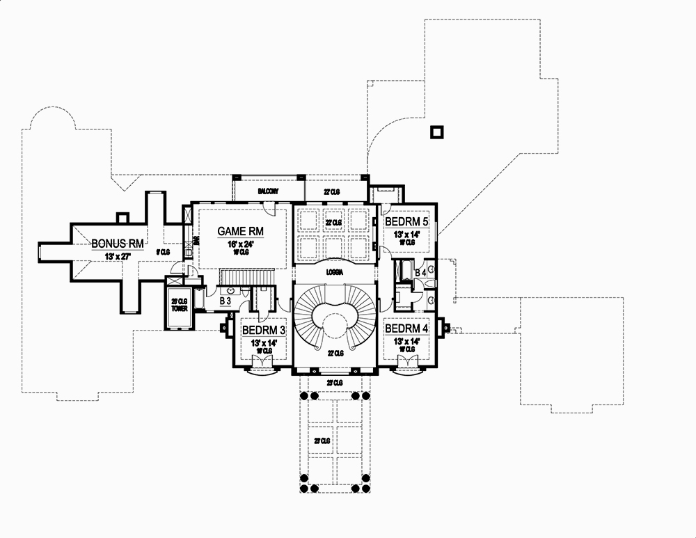 Floor Plan Second Story of Mediterranean Plan #195-1167