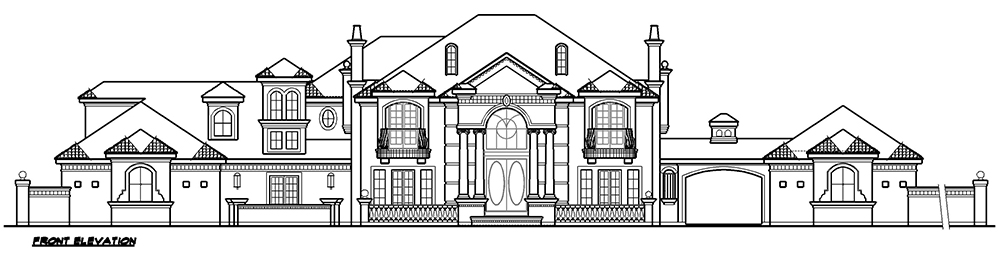 Home Plan Front Elevation of this 5-Bedroom,6969 Sq Ft Plan -195-1167