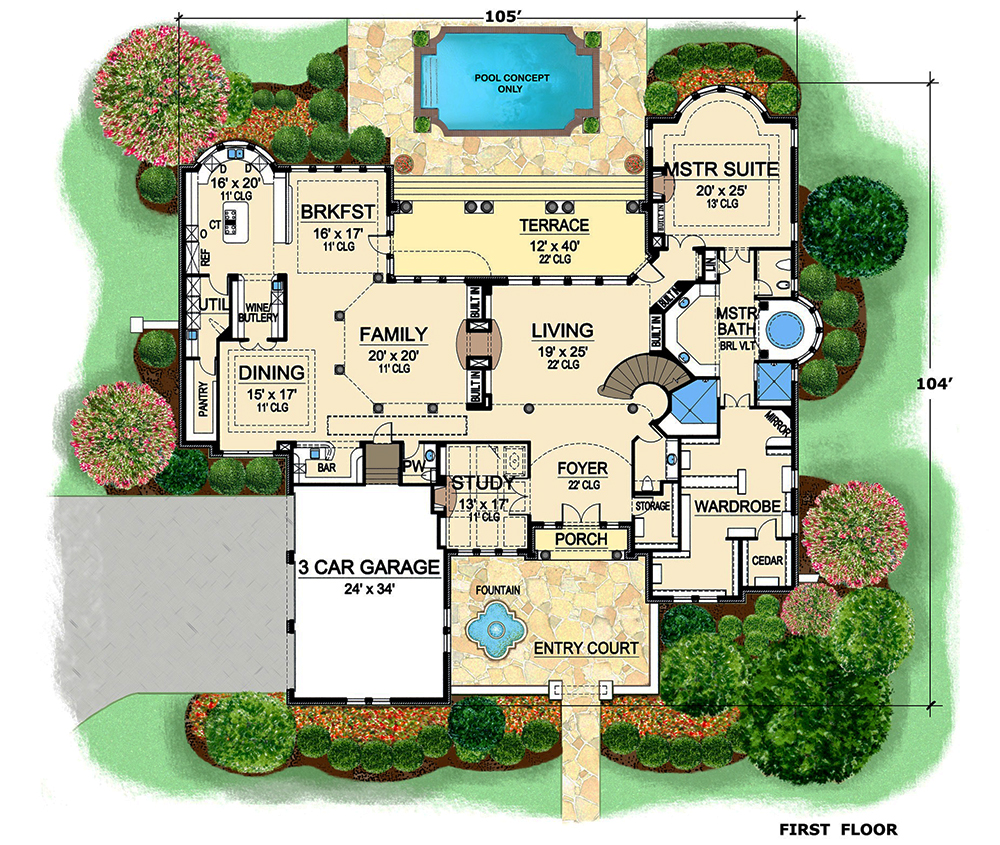 Floor Plan First Story of Mediterranean Plan #195-1168