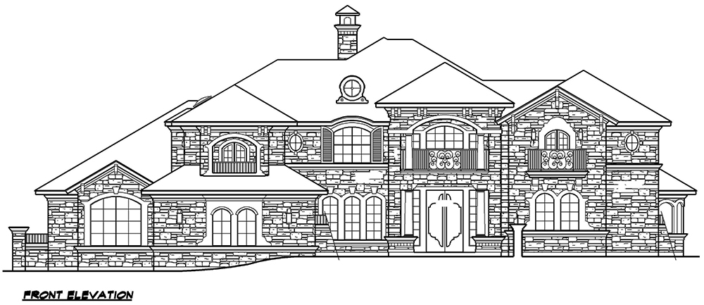 Home Plan Front Elevation of this 4-Bedroom,6903 Sq Ft Plan -195-1168