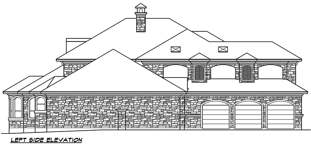 Home Plan Left Elevation of this 4-Bedroom,6903 Sq Ft Plan -195-1168
