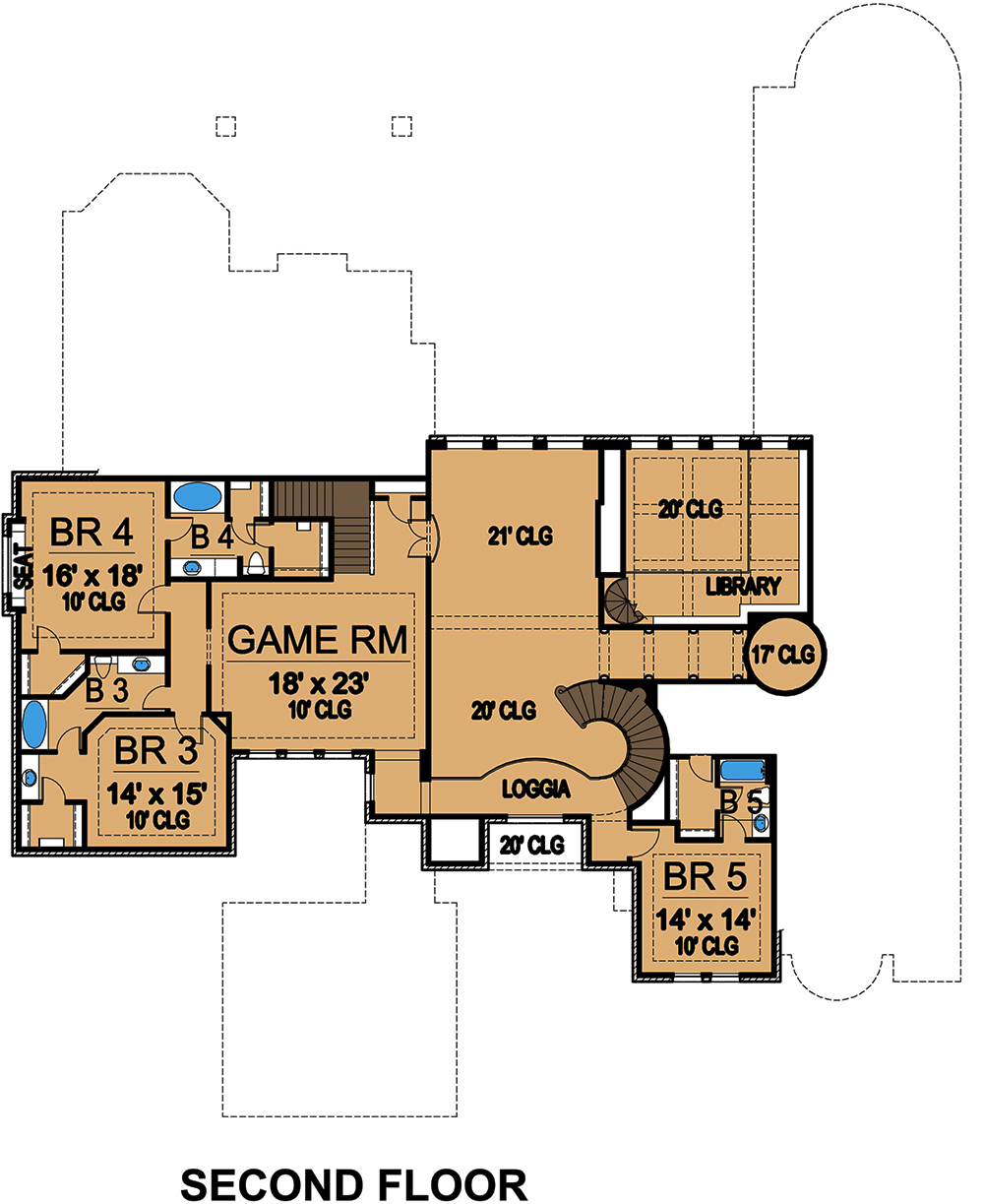 Floor Plan Upper Level of Luxury Plan #195-1169
