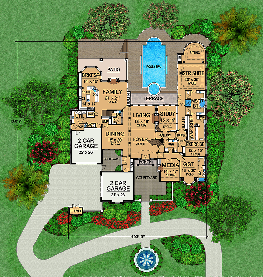 Floor Plan Main Level of Luxury Plan #195-1169