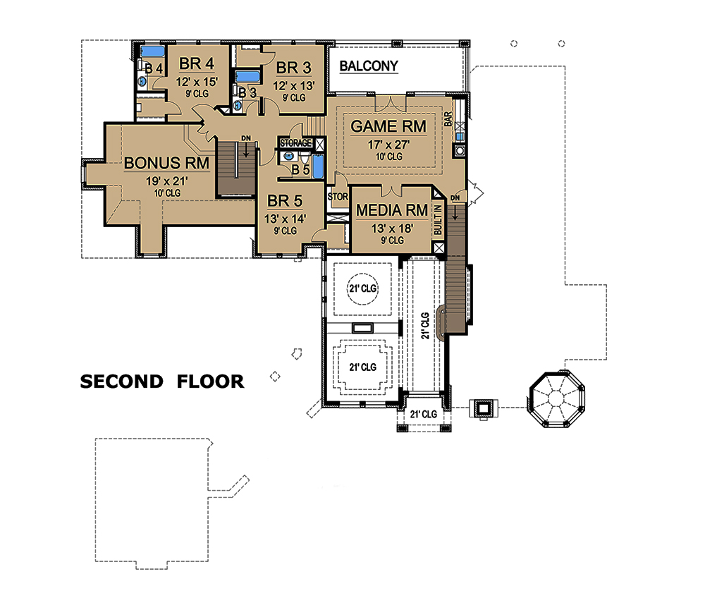 Floor Plan Second Story of Mediterranean Plan #195-1171