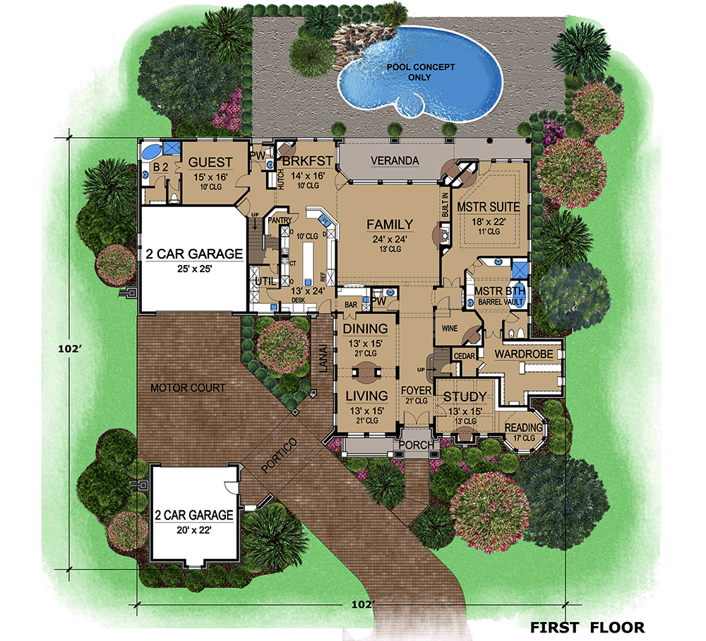 Floor Plan First Story of Mediterranean Plan #195-1171