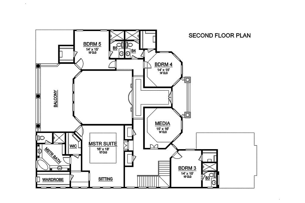Floor Plan Second Story of Mediterranean Plan #195-1172