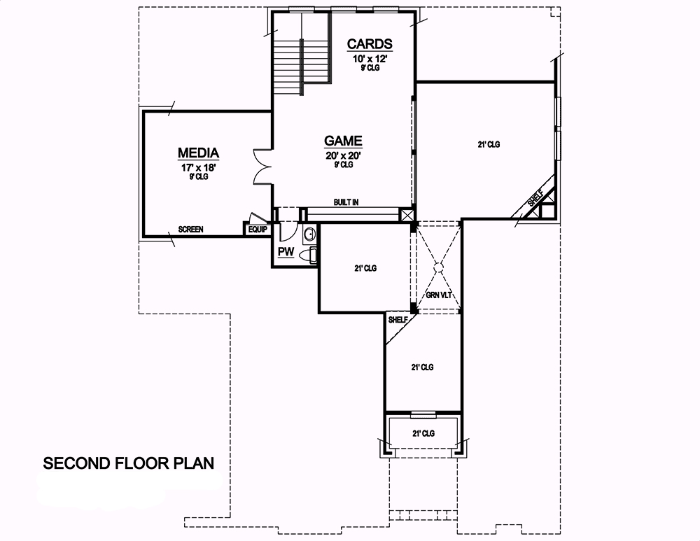 Floor Plan Second Story of Tudor Plan #195-1175