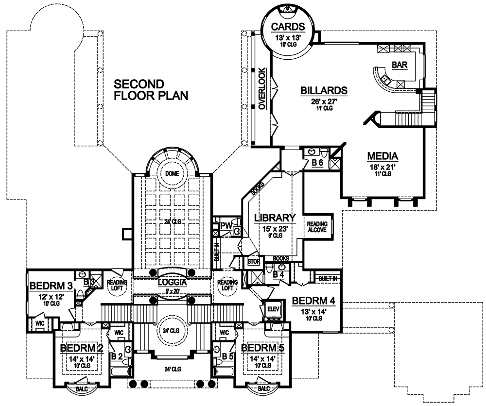 Floor Plan Second Story of Colonial Plan #195-1176