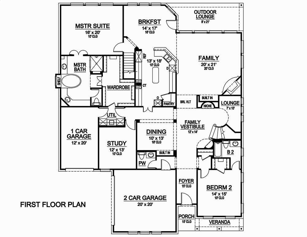 Floor Plan First Story of Tudor Plan #195-1177