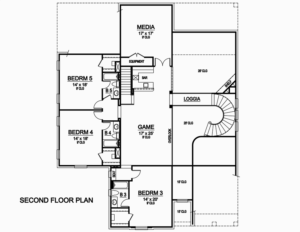 Floor Plan Second Story of Tudor Plan #195-1177
