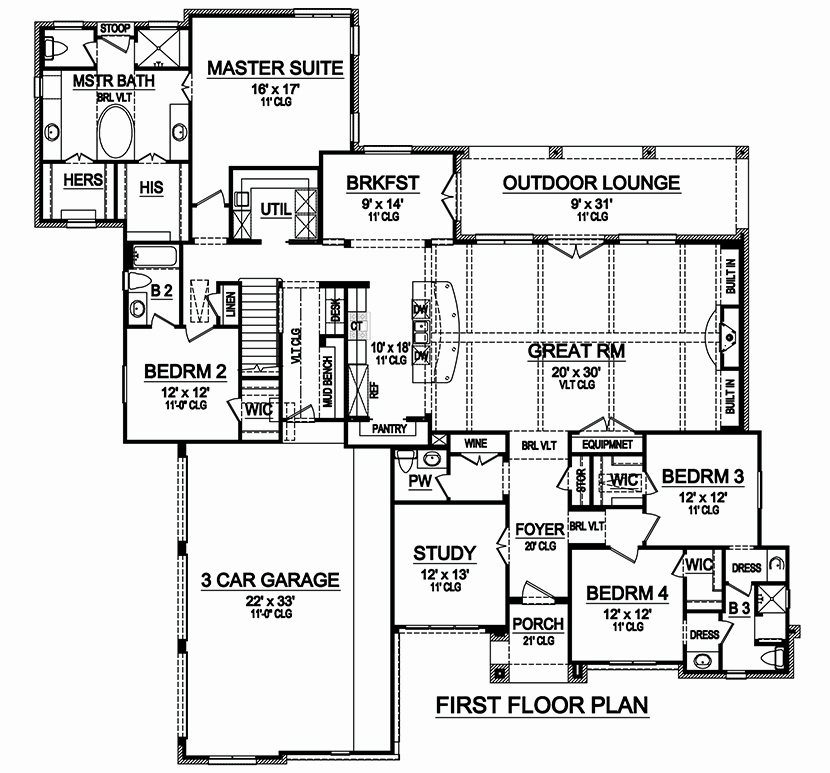Floor Plan First Story of Mediterranean Plan #195-1179
