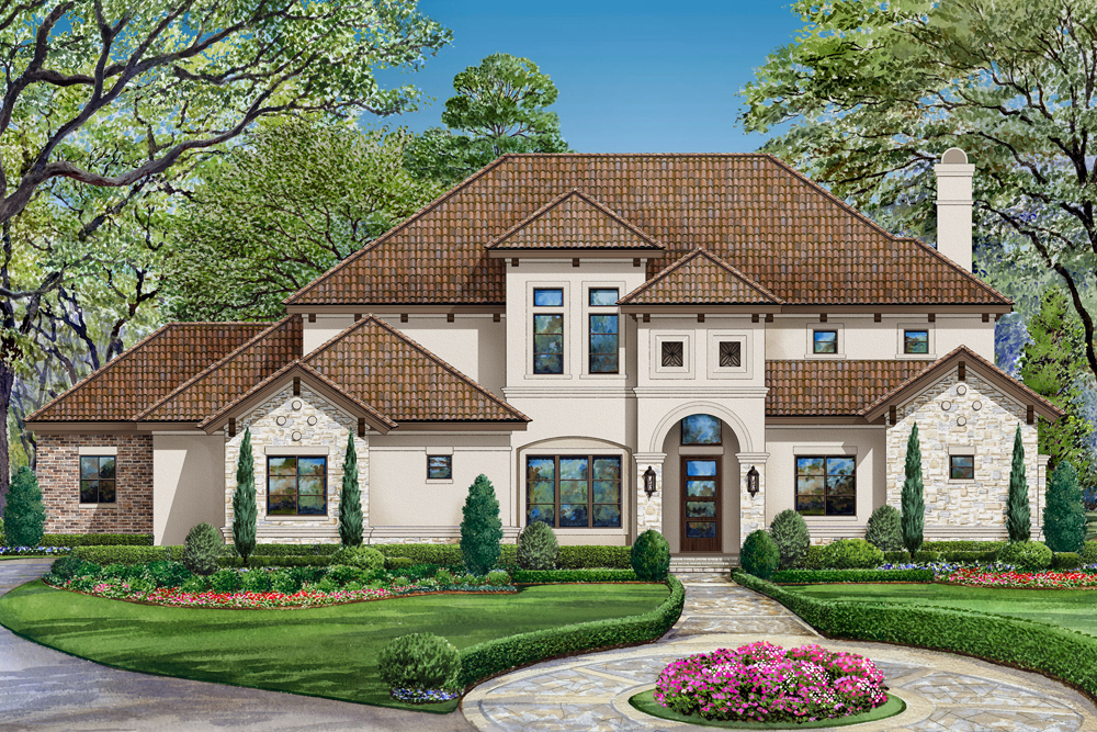 Front elevation of Mediterranean home (ThePlanCollection: House Plan #195-1179)