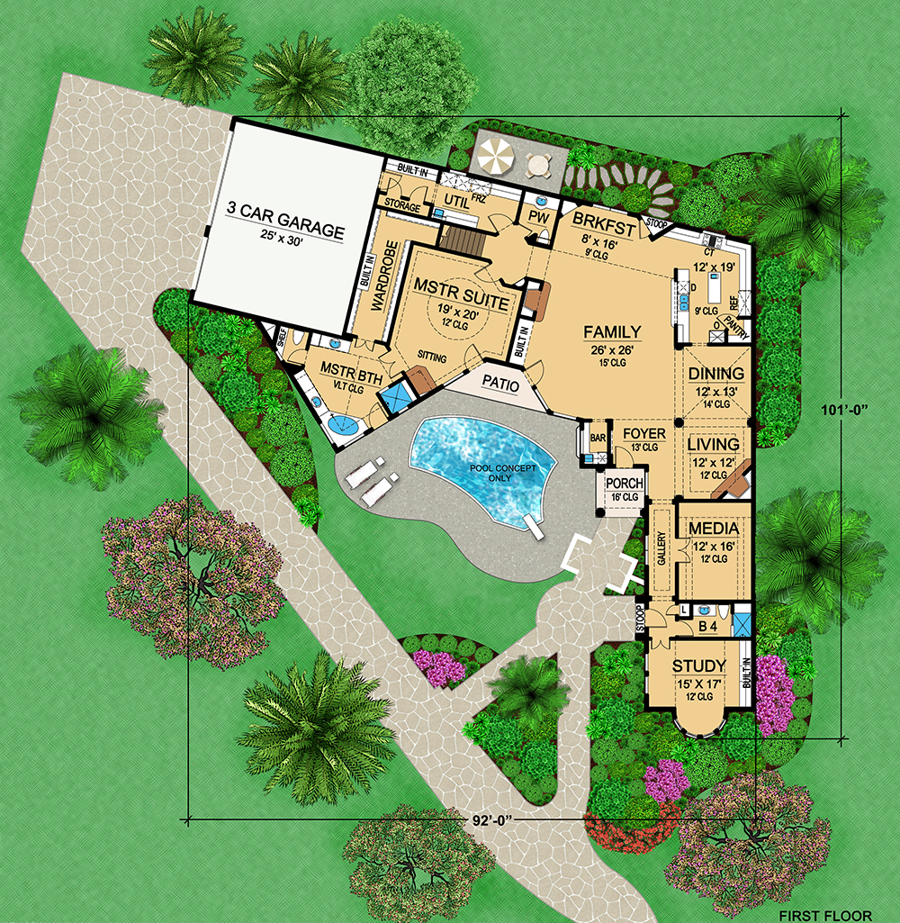 Floor Plan First Story of Mediterranean Plan #195-1181