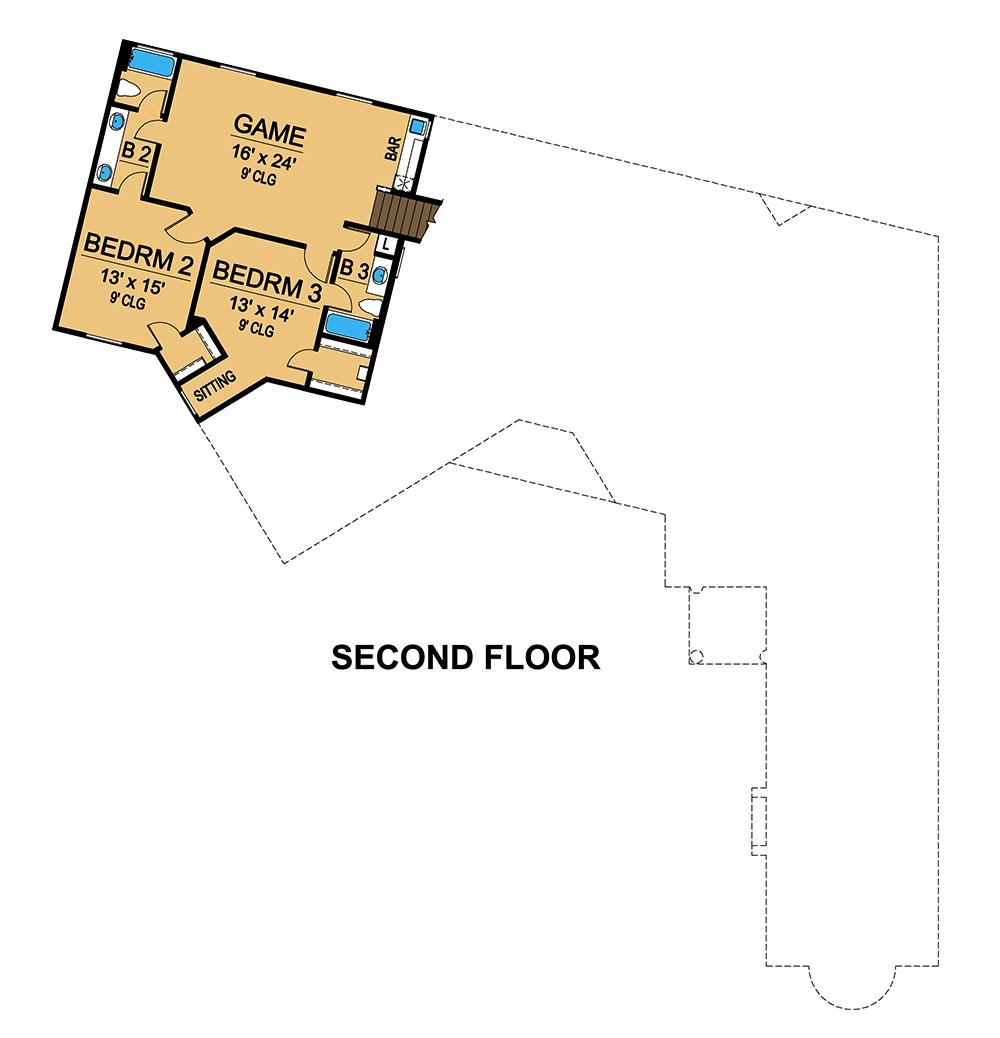 Floor Plan Second Story of Mediterranean Plan #195-1181