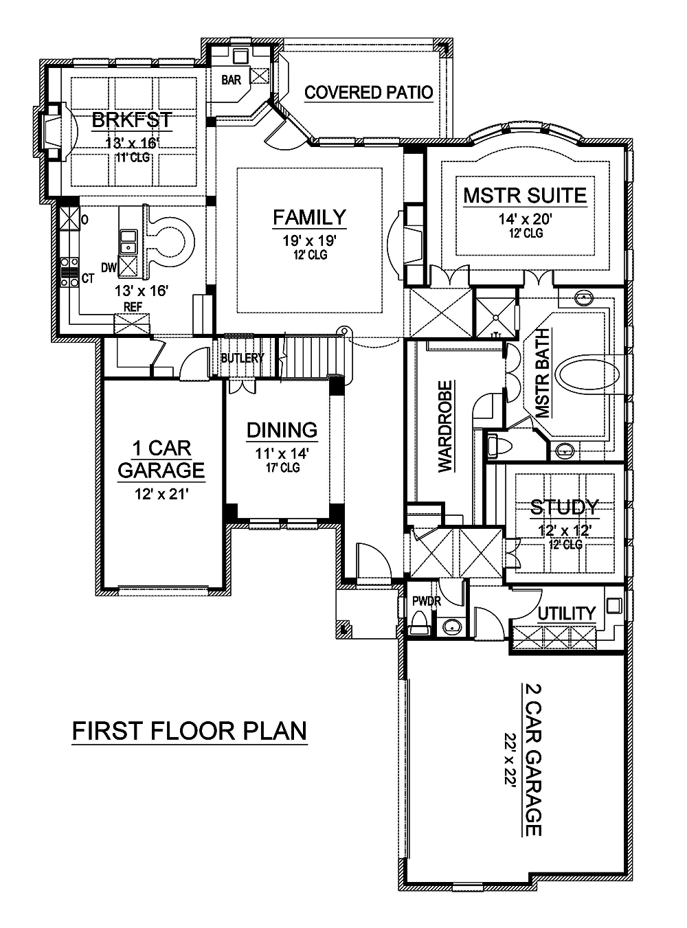 Floor Plan First Story of French Plan #195-1183