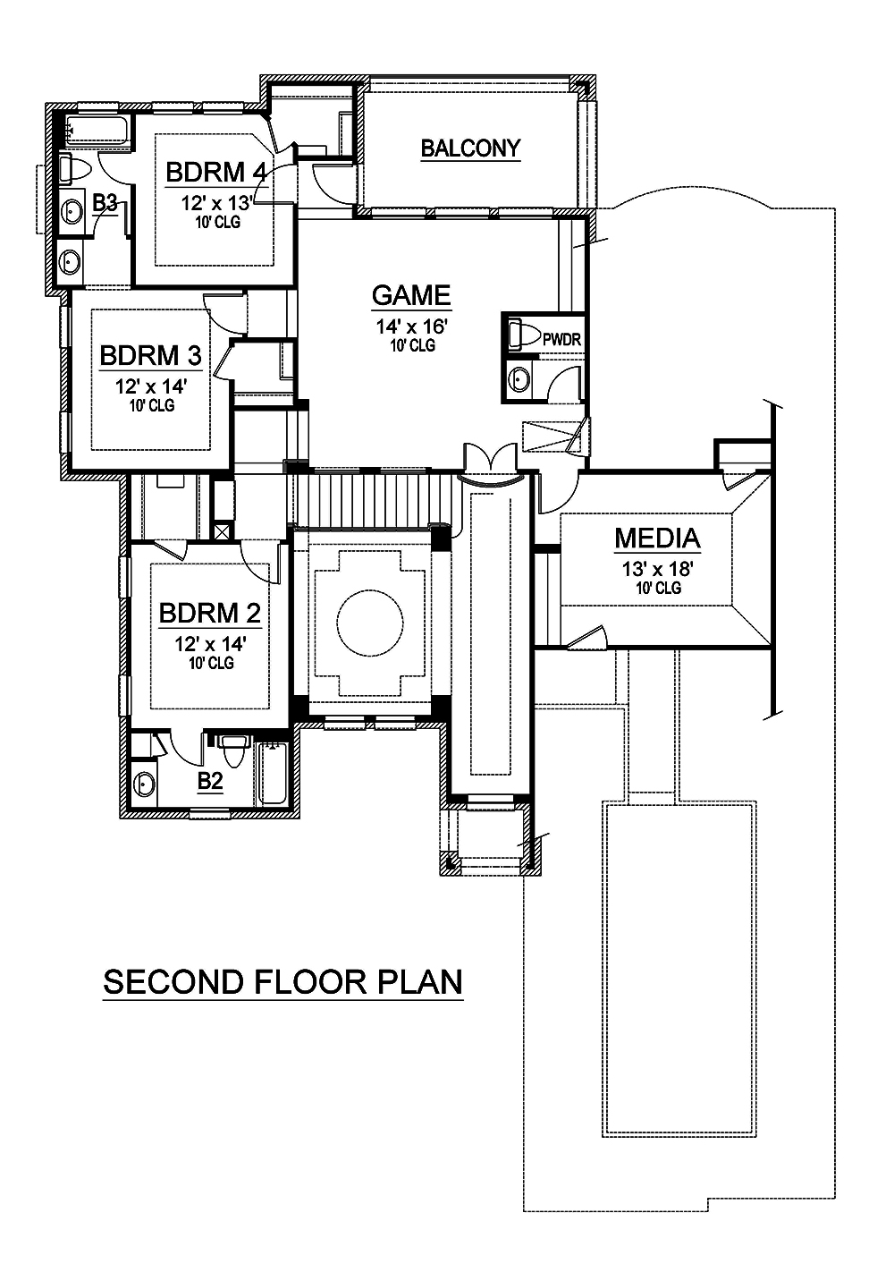 Floor Plan Second Story of French Plan #195-1183