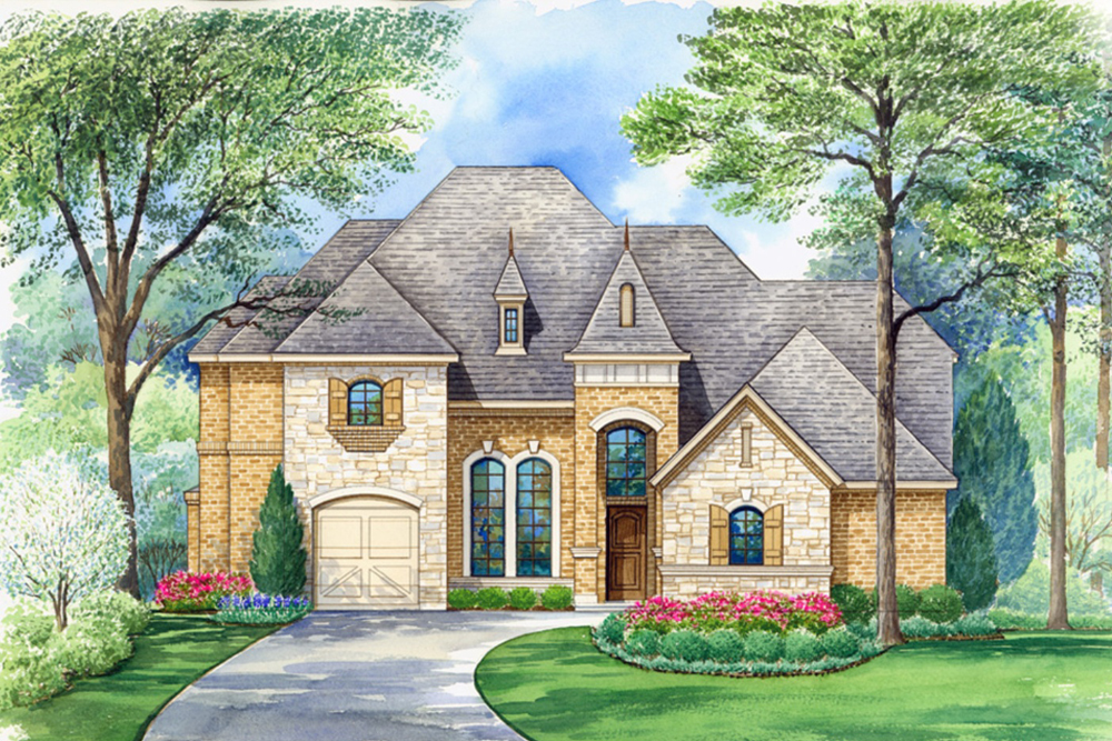 Front elevation of French home (ThePlanCollection: House Plan #195-1183)