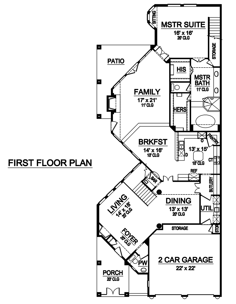 Floor Plan First Story of French Plan #195-1184