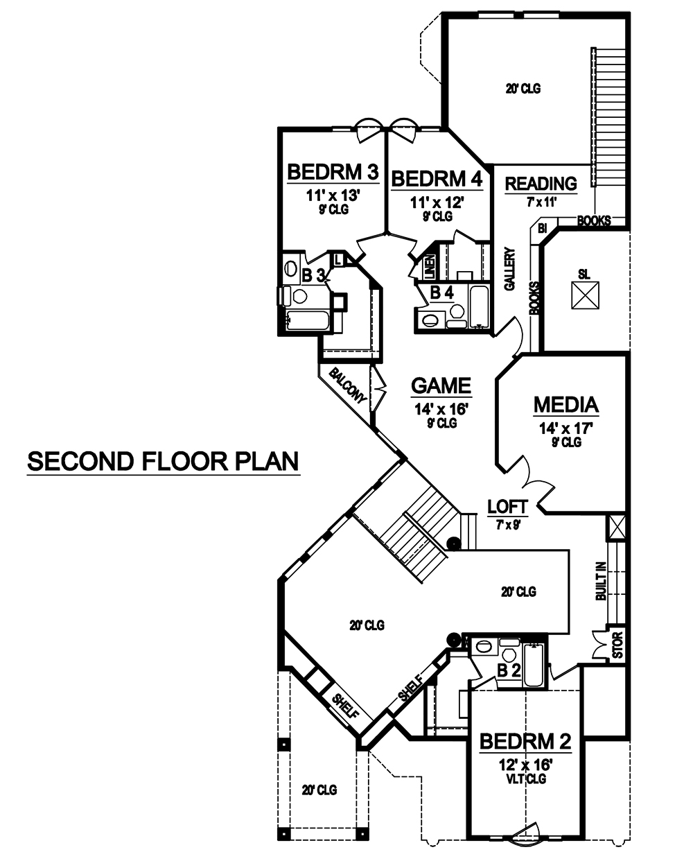 Floor Plan Second Story of French Plan #195-1184