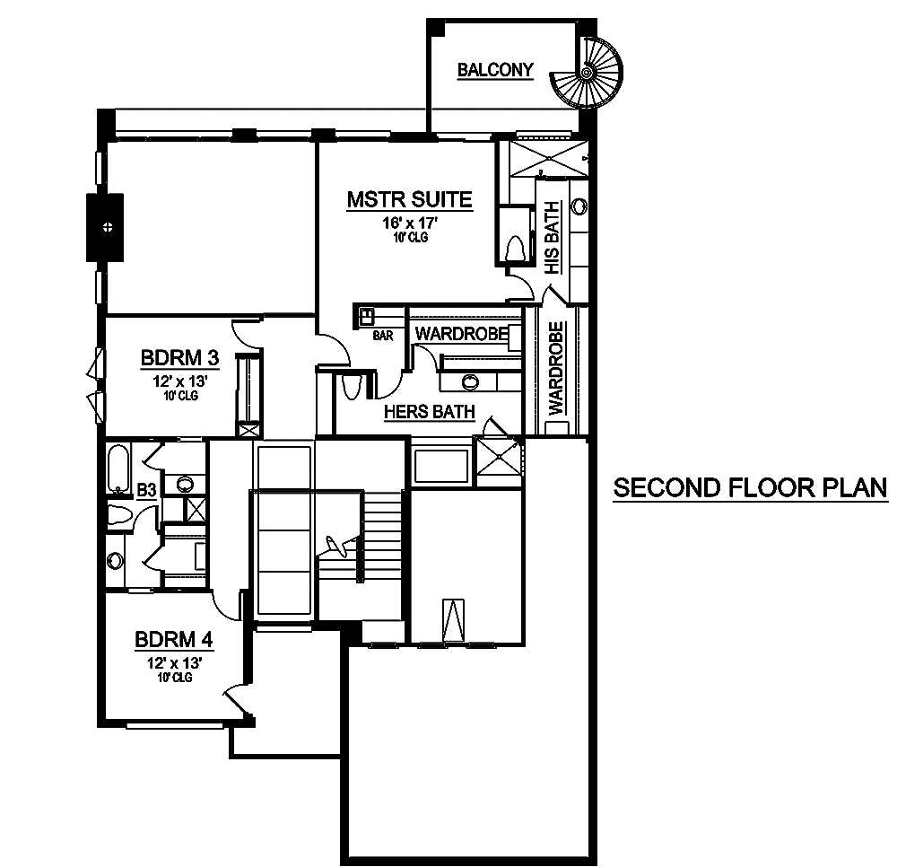 Floor Plan Second Story of Concrete Block/ ICF Design Plan #195-1185