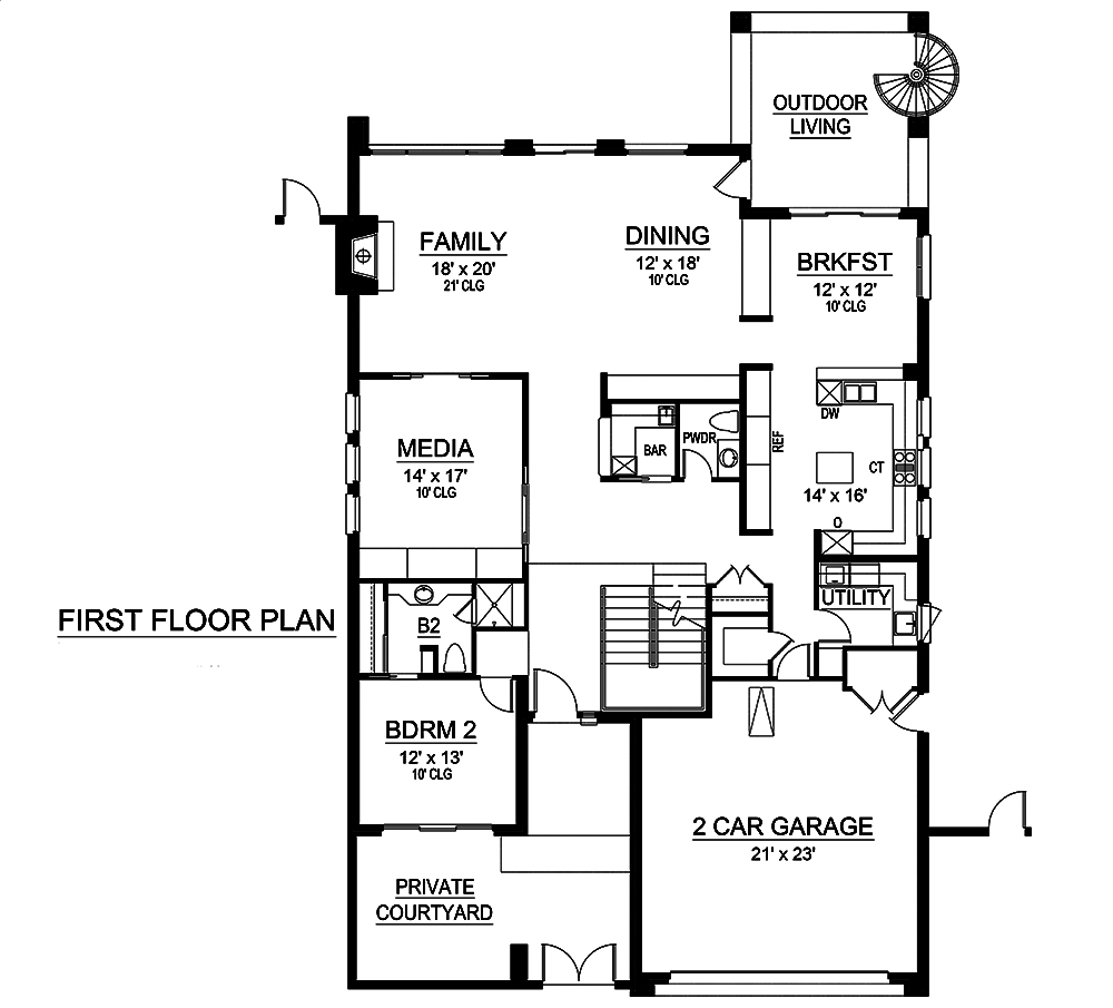 Floor Plan First Story of Concrete Block/ ICF Design Plan #195-1185